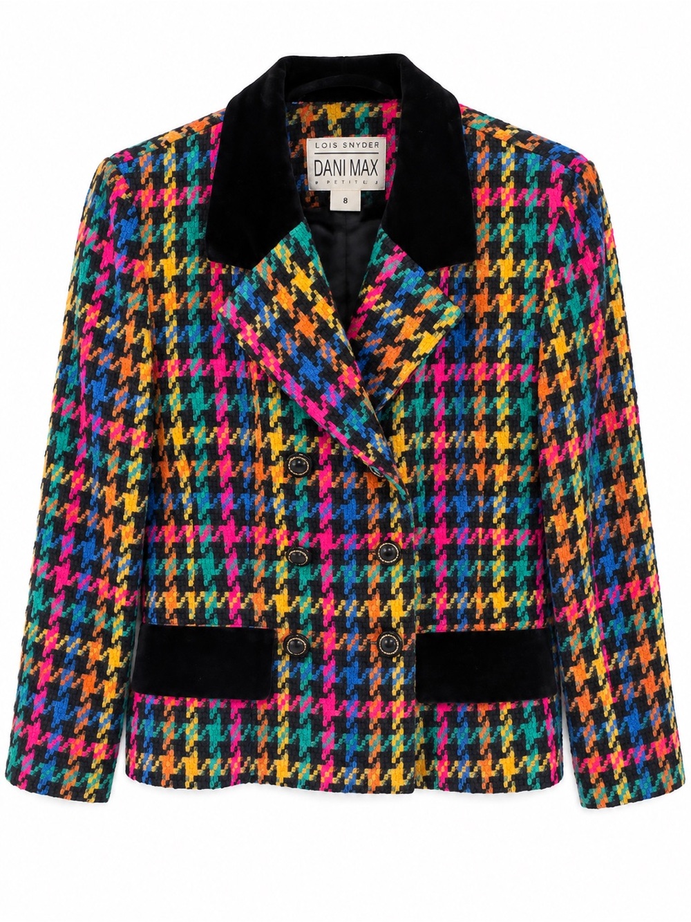 Dani Max Multicolor Houndstooth Double-Breasted Blazer